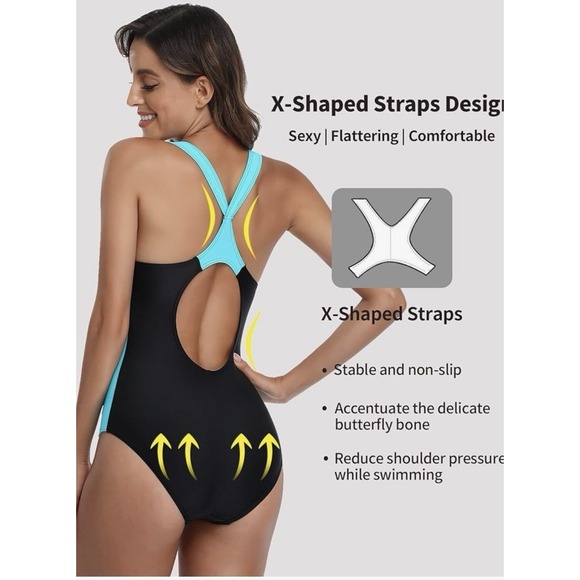 Beautyin Women One Piece Sport Swimsuit Water Aerobic Bathing Suit Lap Swimwear - Picture 3 of 8